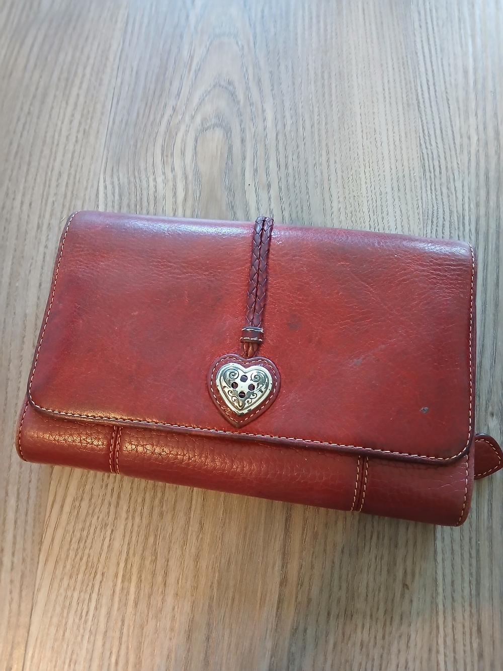 Brighton Red Leather Organizer Wallet Heart Charm Checkbook Wallet